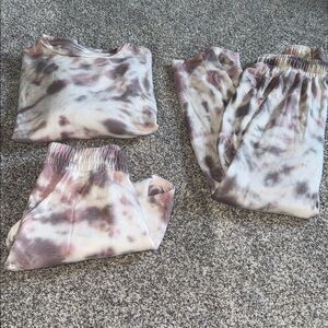 DYI Tie-Dye Sweatshirt, Joggers & Shorts Set in Mauve and Cream